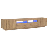 TV Cabinet with LED Lights Artisan Oak 200x35x40 cm Engineered Wood - Front View