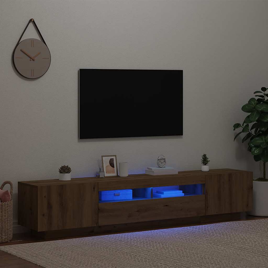 TV Cabinet with LED Lights Artisan Oak 200x35x40 cm Engineered Wood