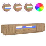 TV Cabinet with LED Lights Artisan Oak 200x35x40 cm Engineered Wood - Top-Down View