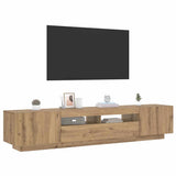 TV Cabinet with LED Lights Artisan Oak 200x35x40 cm Engineered Wood - 45-Degree Angle