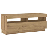 TV Cabinet with LED Lights Artisan Oak 200x35x40 cm Engineered Wood - Low Angle