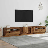 TV Cabinet with LED Lights Old Wood 260x35x40 cm Engineered Wood - Top-Down View