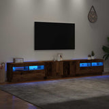 TV Cabinet with LED Lights Old Wood 260x35x40 cm Engineered Wood - 45-Degree Angle