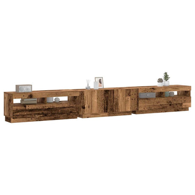 TV Cabinet with LED Lights Old Wood 300x35x40cm Engineered Wood