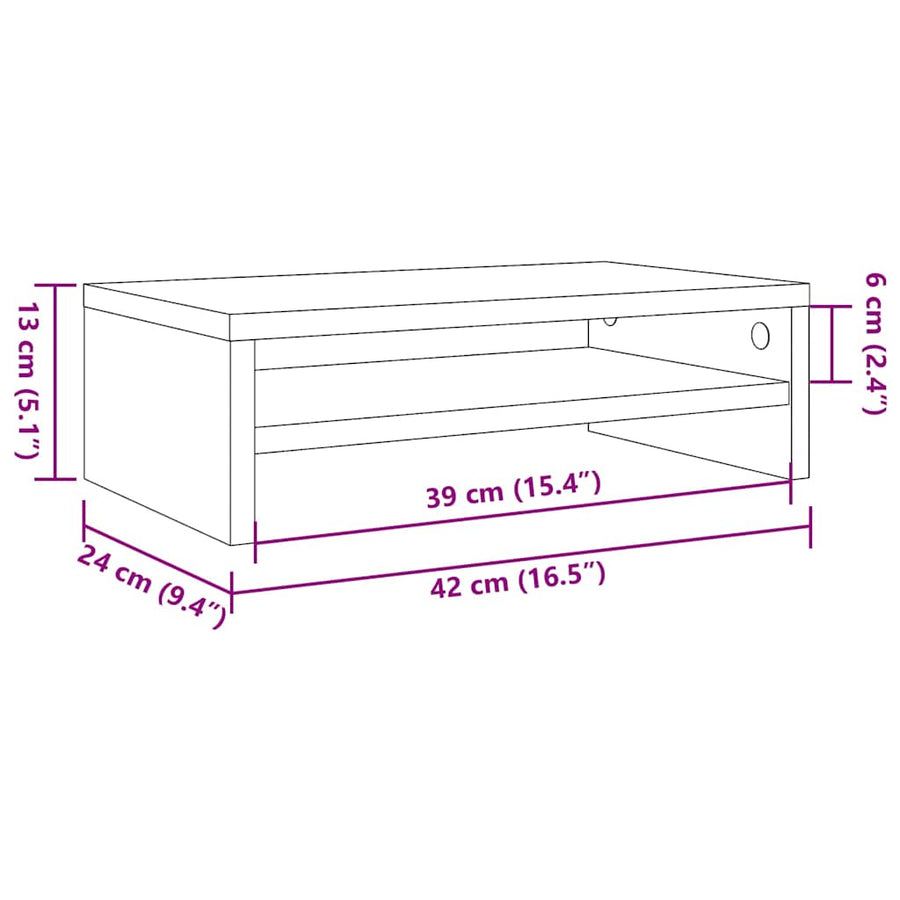 Monitor Stand Black Oak 42x24x13 cm Engineered Wood