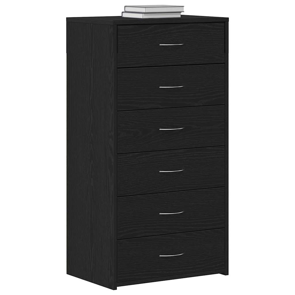 Sideboard with 6 Drawers Black Oak 50x34x96 cm Engineered Wood
