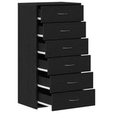 Sideboard with 6 Drawers Black Oak 50x34x96 cm Engineered Wood - 45-Degree Angle