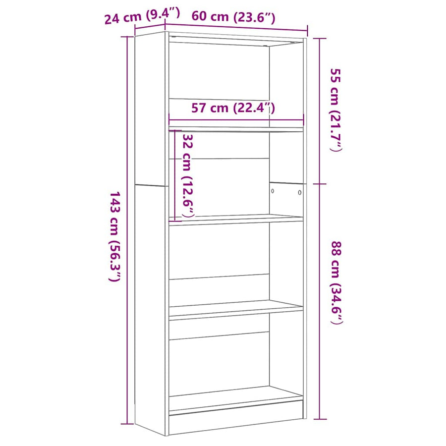 Bookshelf 60 x 24 x 143 cm Engineered Wood Black Oak
