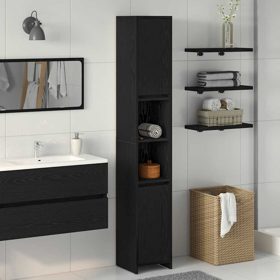 Bathroom Cabinet Black Oak 30 x 30 x 183,5 cm Engineered Wood