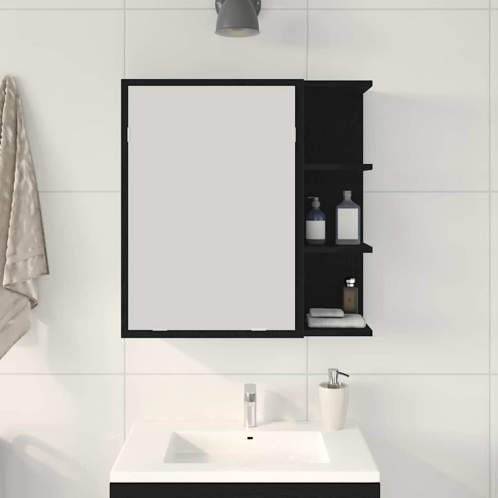 Bathroom Mirror Cabinet with Door Black oak 62.5 x 20.5 x 64 cm