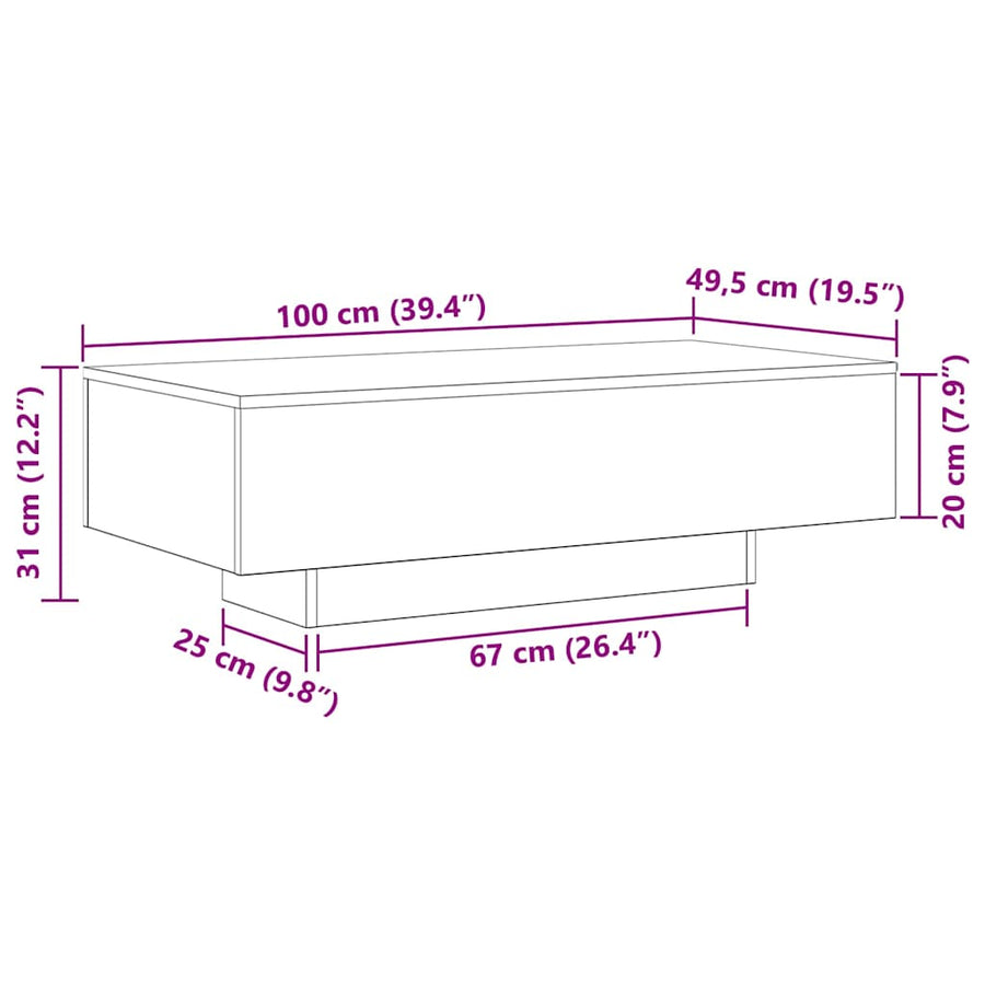 Coffee Table Black Oak 100 x 49,5 x 31 cm Engineered Wood