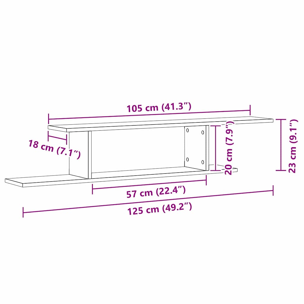 Wall-mounted TV Shelf with Shelf Black Oak 125 x 18 x 23 cm