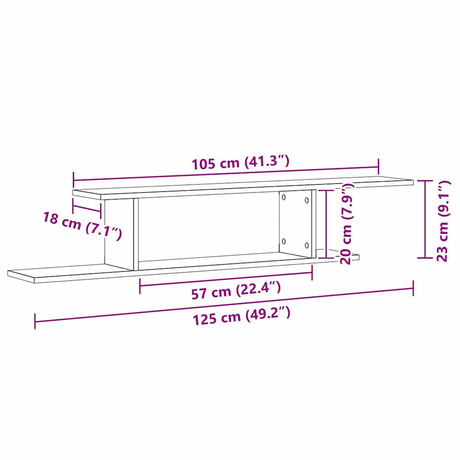 Wall-mounted TV Shelf Wall-Mounted Black Oak 125 x 18 x 23 cm