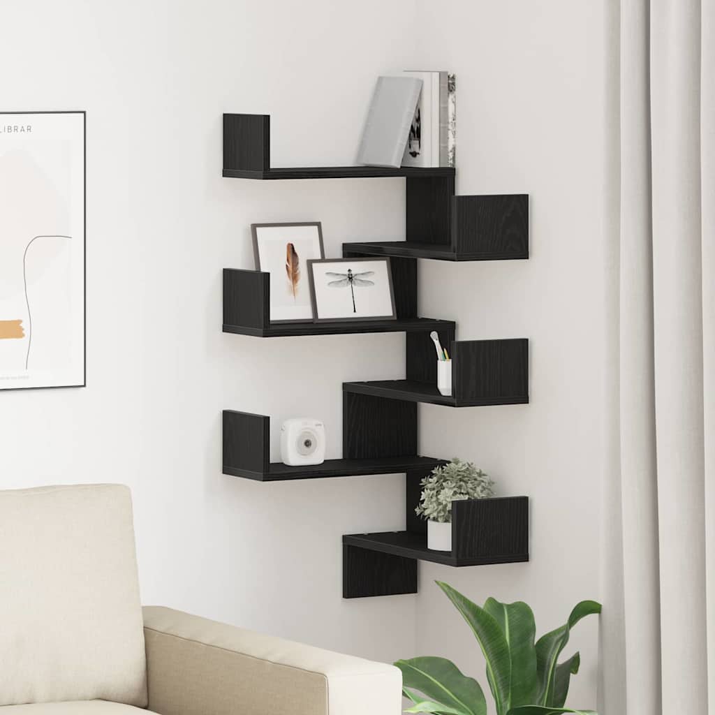 Wall Corner Shelf with Shelf 2 pcs Black oak 40 x 40 x 49.5 cm