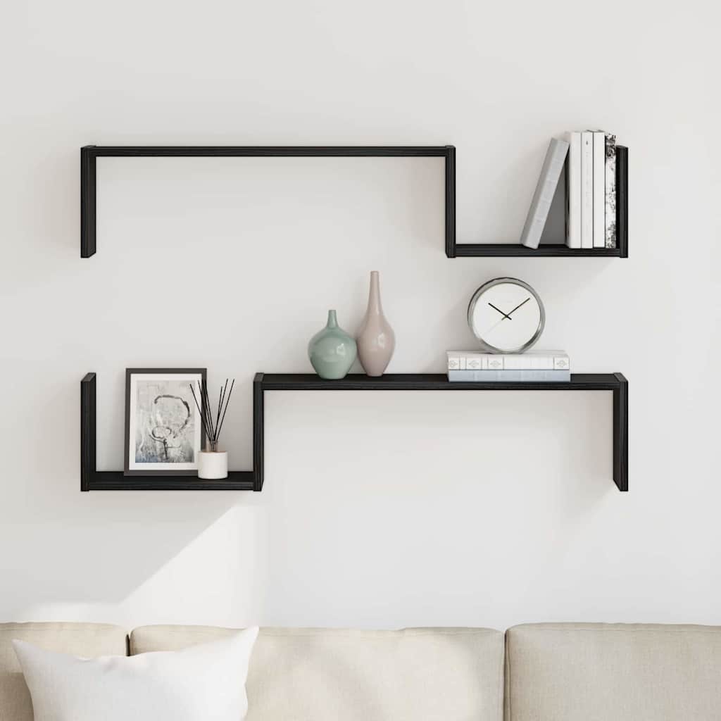 Wall Shelf 2 pcs Black Oak 100 x 15 x 20 cm Engineered Wood
