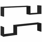 Wall Shelf 2 pcs Black Oak 100 x 15 x 20 cm Engineered Wood - Front View