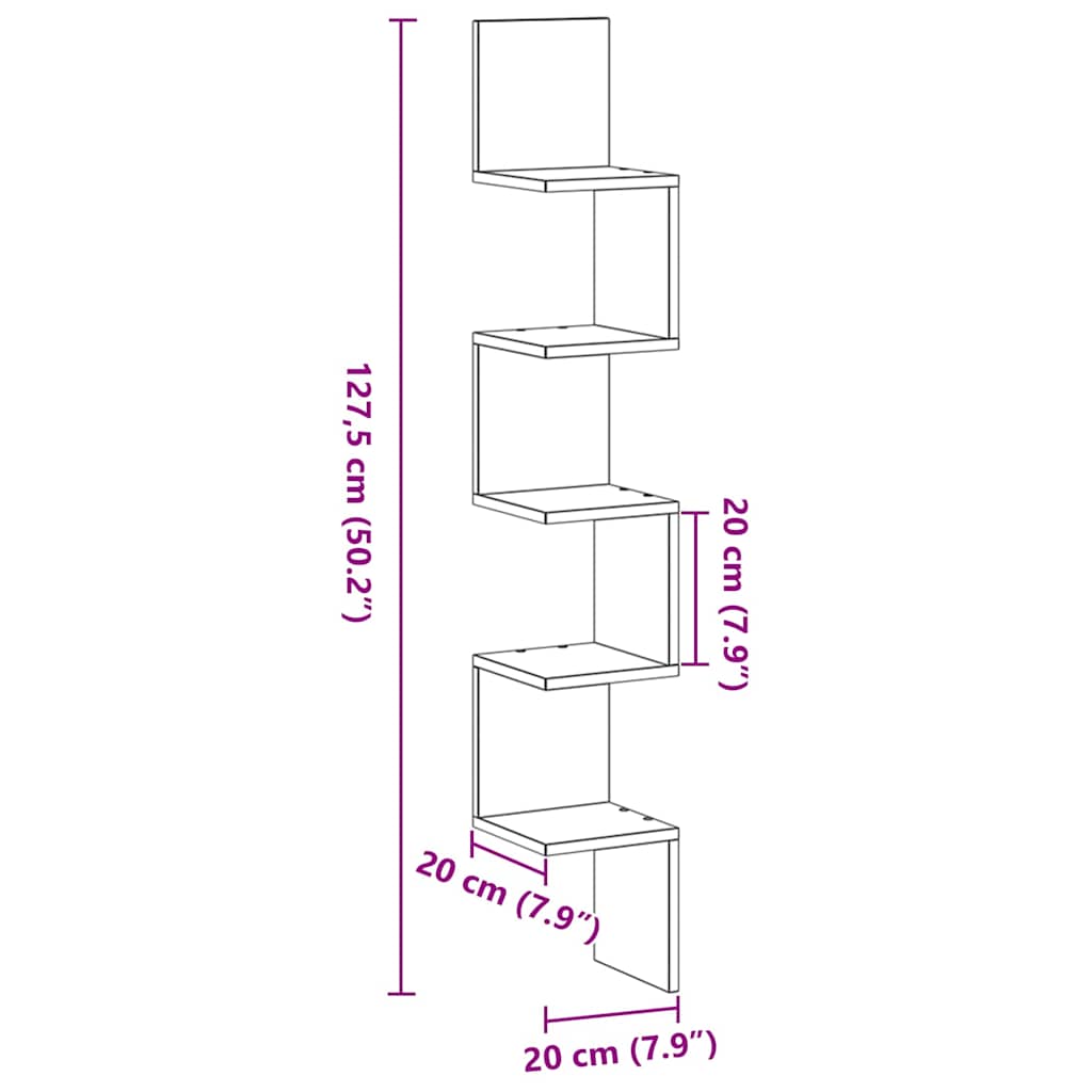 Corner Shelf Black Oak 20 x 20 x 127,5 cm Engineered Wood