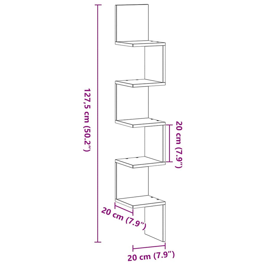 Corner Shelf Wall-Mounted Black Oak 20 x 20 x 127,5 cm