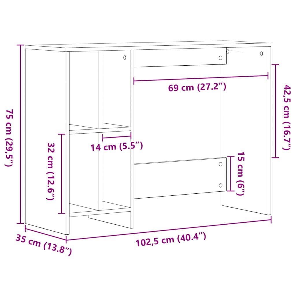 Desk with Shelf Black Oak 102,5 x 35 x 75 cm Engineered Wood