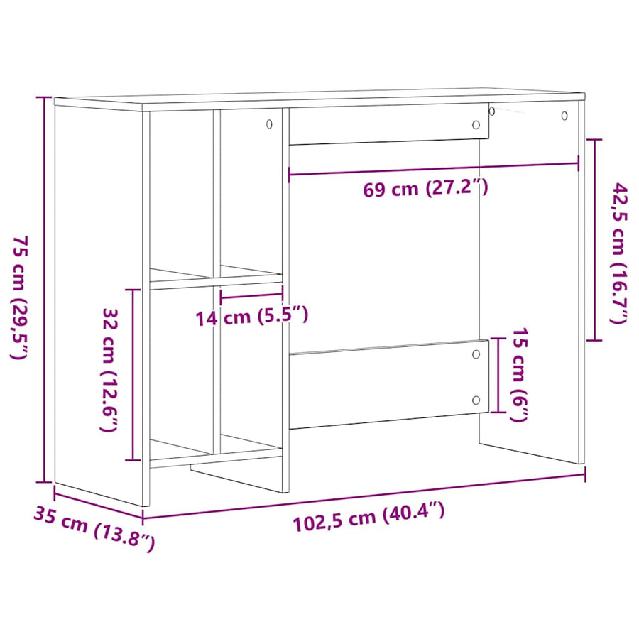Desk Black Oak Engineered Wood 102,5 x 35 x 75 cm