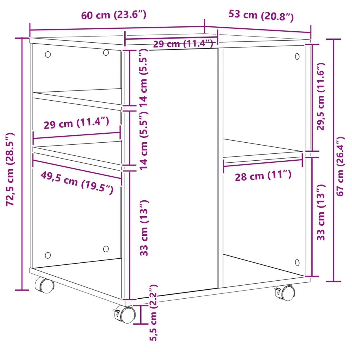 Storage Cabinet Black Oak 60 x 53 x 72,5 cm Engineered Wood