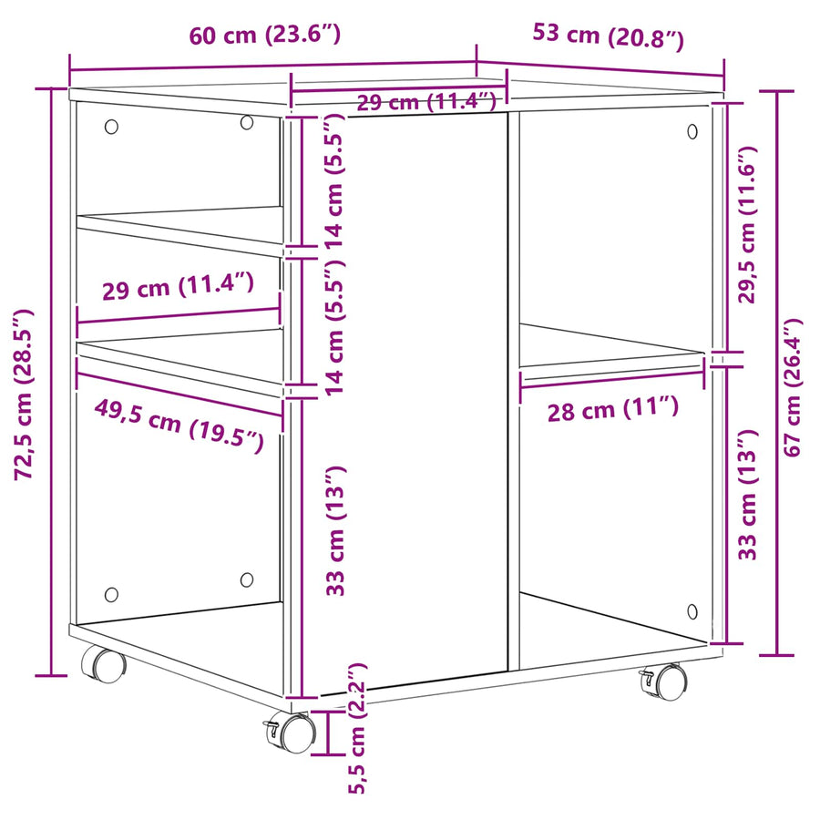 Storage Cabinet 60 x 53 x 72,5 cm Engineered Wood Black Oak