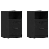 Bedside Cabinet 2 pcs Black oak 40 x 35 x 65 cm Engineered wood - Front View