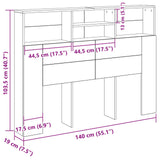 Headboard Cabinet Black Oak 140 x 19 x 103,5 cm Engineered Wood