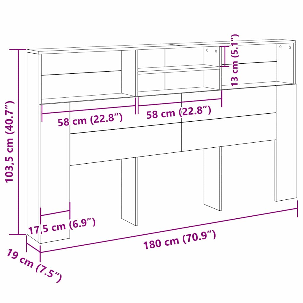 Headboard Cabinet Black oak 180 x 19 x 103.5 cm Engineered wood