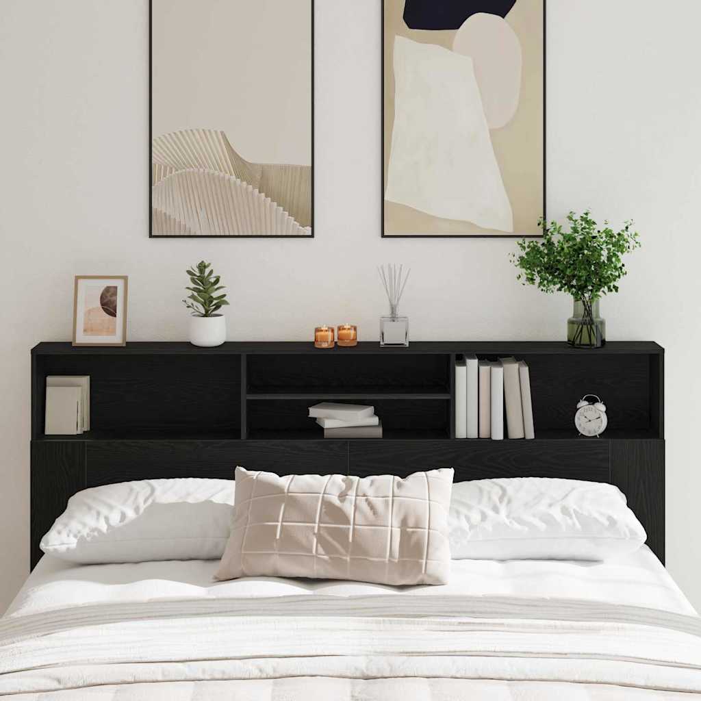 Headboard Cabinet Black oak 200 x 19 x 103.5 cm Engineered wood