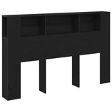 Headboard Cabinet with Storage Black Oak Engineered Wood - Front View