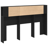 Headboard Cabinet with Storage Black Oak Engineered Wood - Close-Up Angle