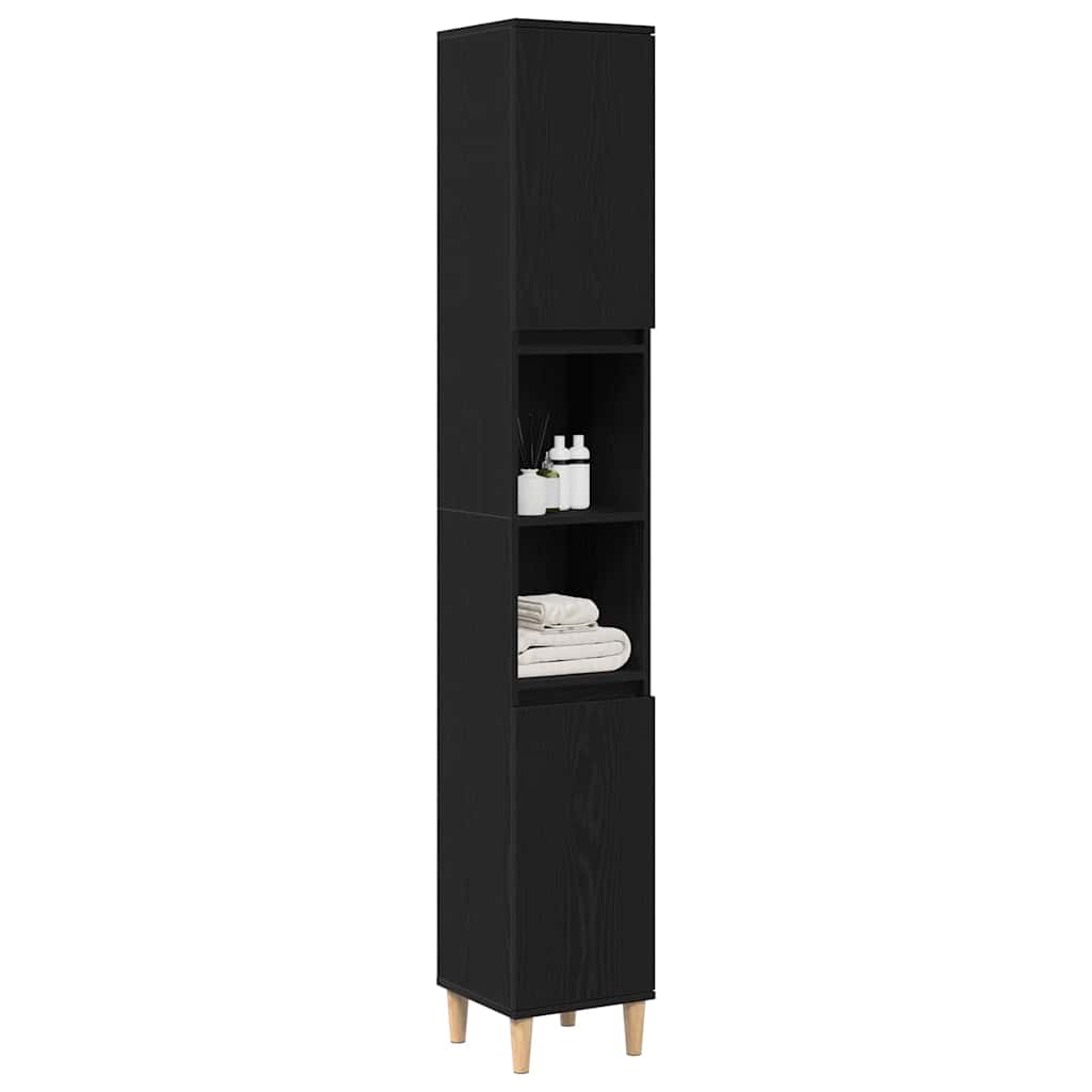 Bathroom Cabinet Black Oak 30 x 30 x 190 cm Engineered Wood
