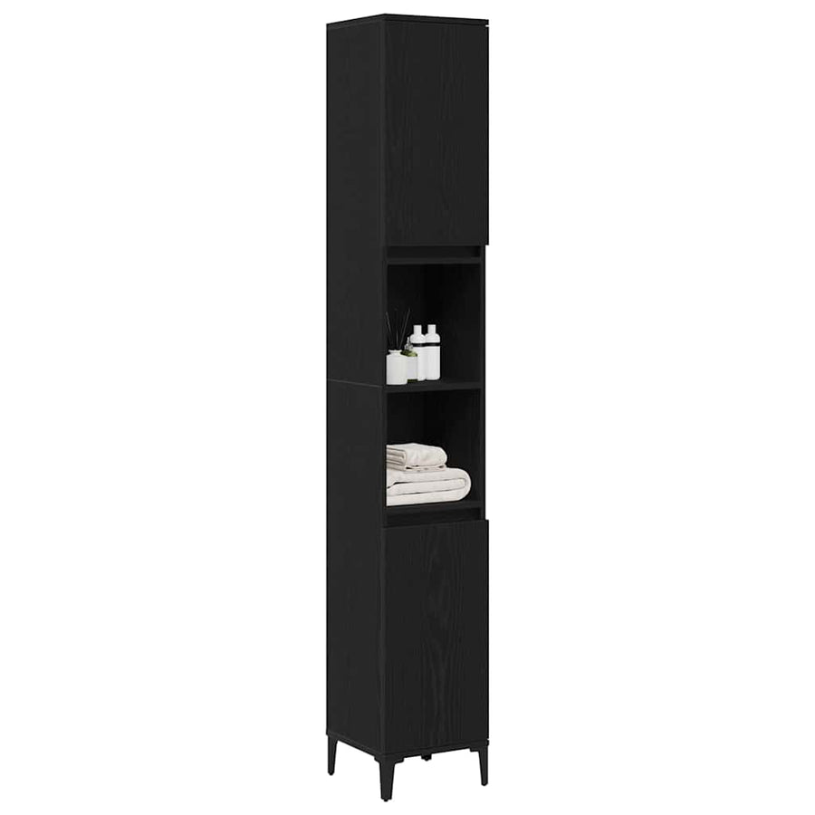 Bathroom Cabinet Black Oak 30 x 30 x 190 cm Engineered Wood
