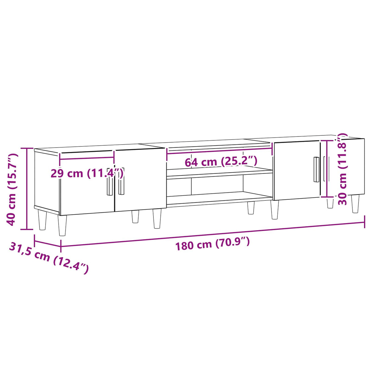 TV Cabinet 180 x 31,5 x 40 cm Black Oak Engineered Wood
