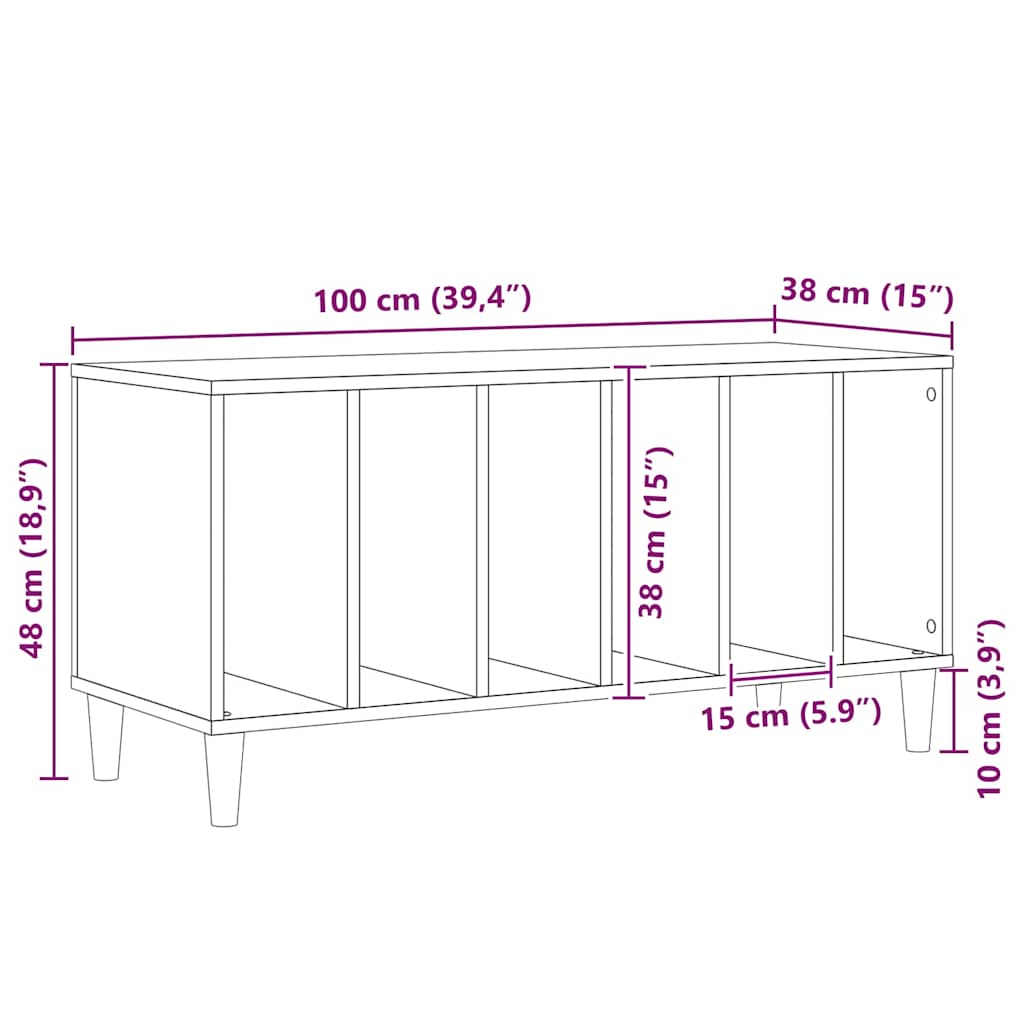 Record Cabinet Black Oak 100 x 38 x 48 cm Engineered Wood
