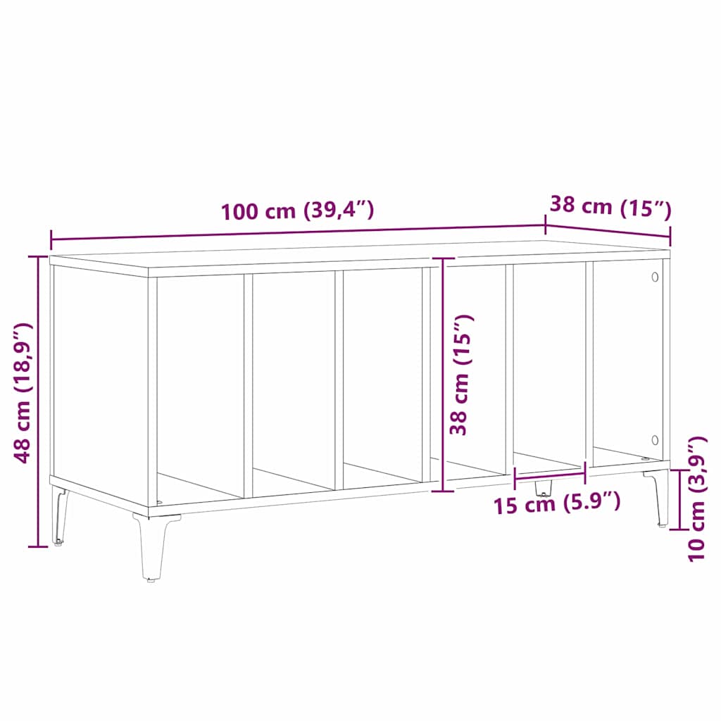 Record Cabinet Black Oak 100 x 38 x 48 cm Engineered Wood