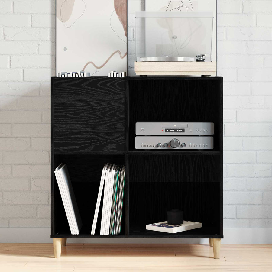 Record Cabinet Black Oak 84,5 x 38 x 89 cm Engineered Wood