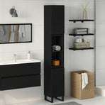 Bathroom Cabinet Black Oak 30 x 30 x 190 cm Engineered Wood