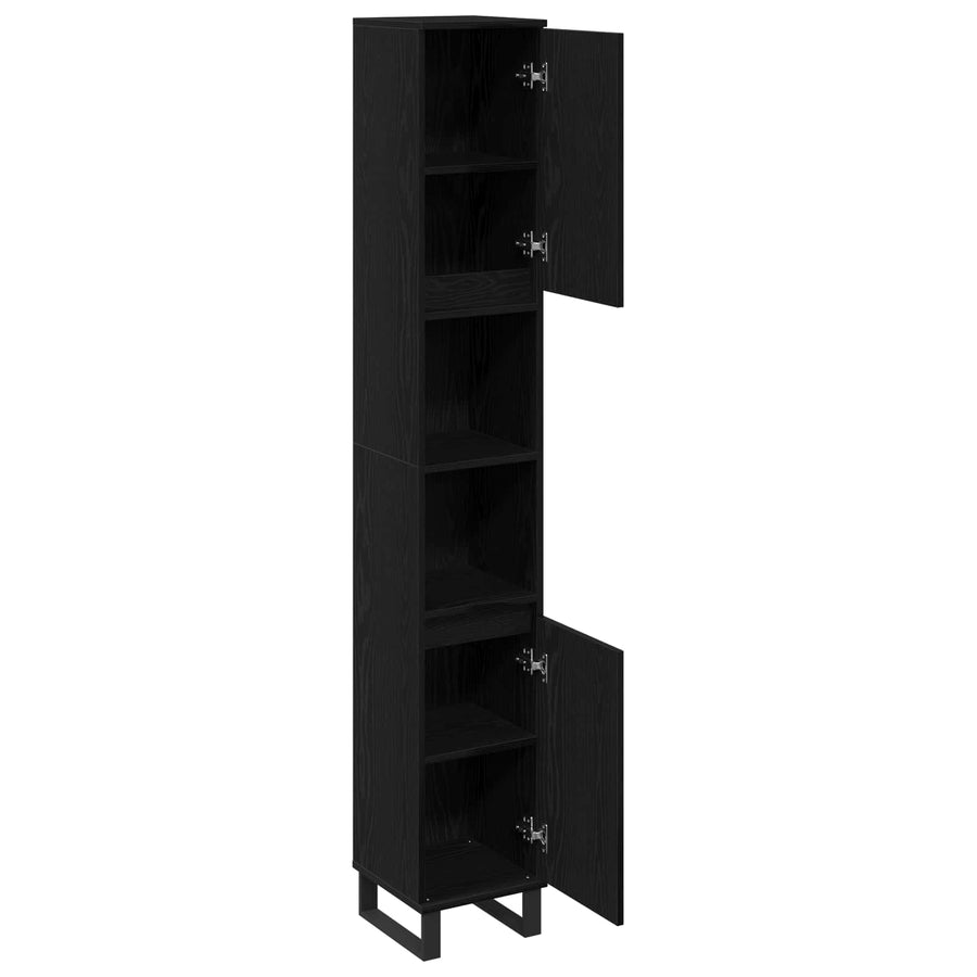 Bathroom Cabinet Black Oak 30 x 30 x 190 cm Engineered Wood