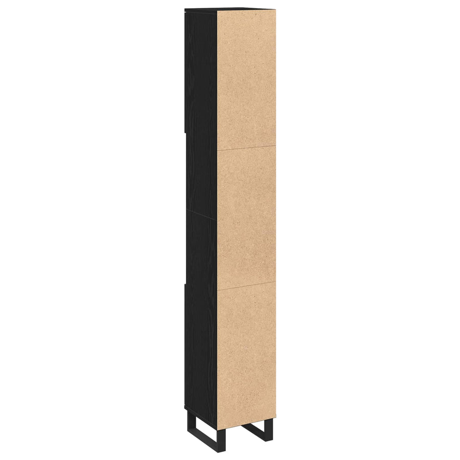 Bathroom Cabinet Black Oak 30 x 30 x 190 cm Engineered Wood