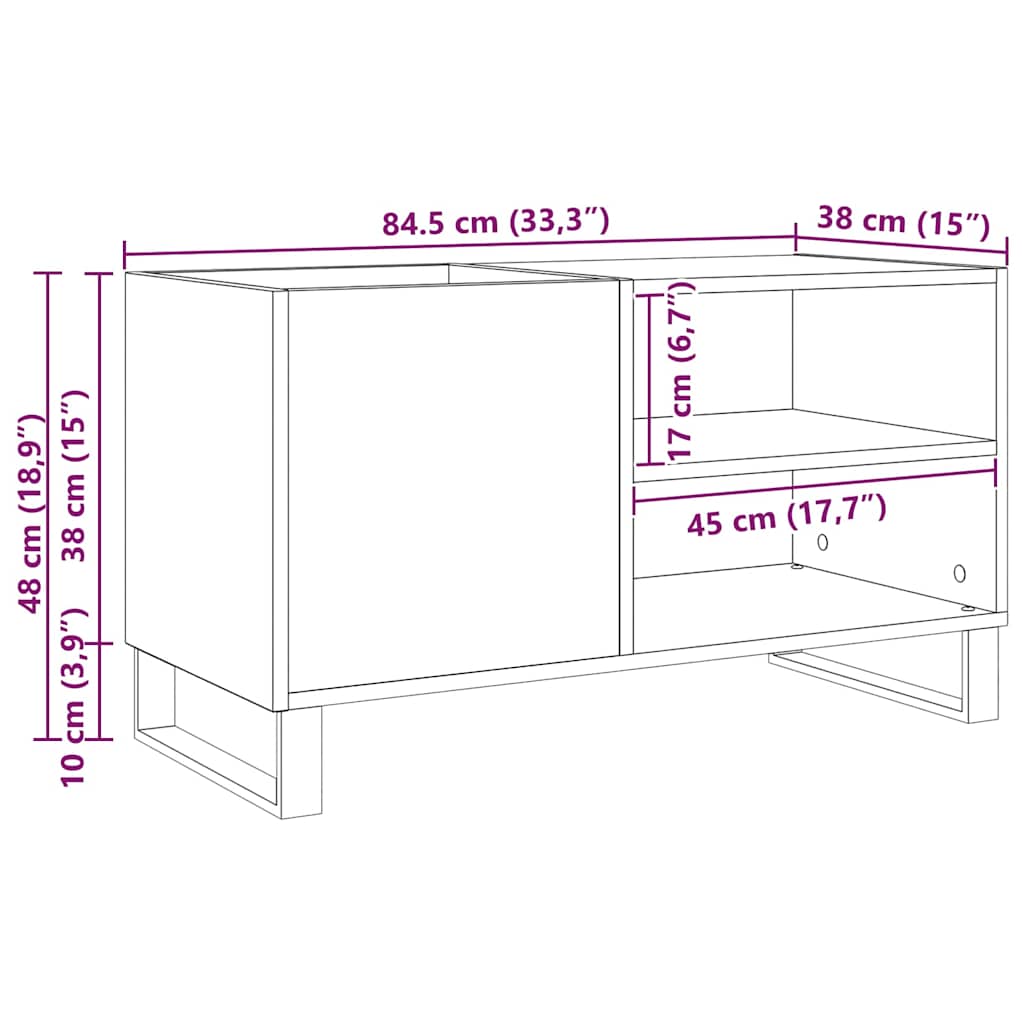 Record Cabinet Black oak 85 x 38 x 48 cm Engineered Wood