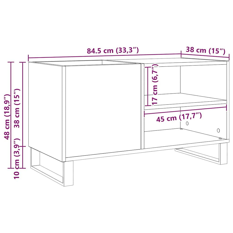 Record Cabinet Black Oak 85 x 38 x 48 cm Engineered Wood