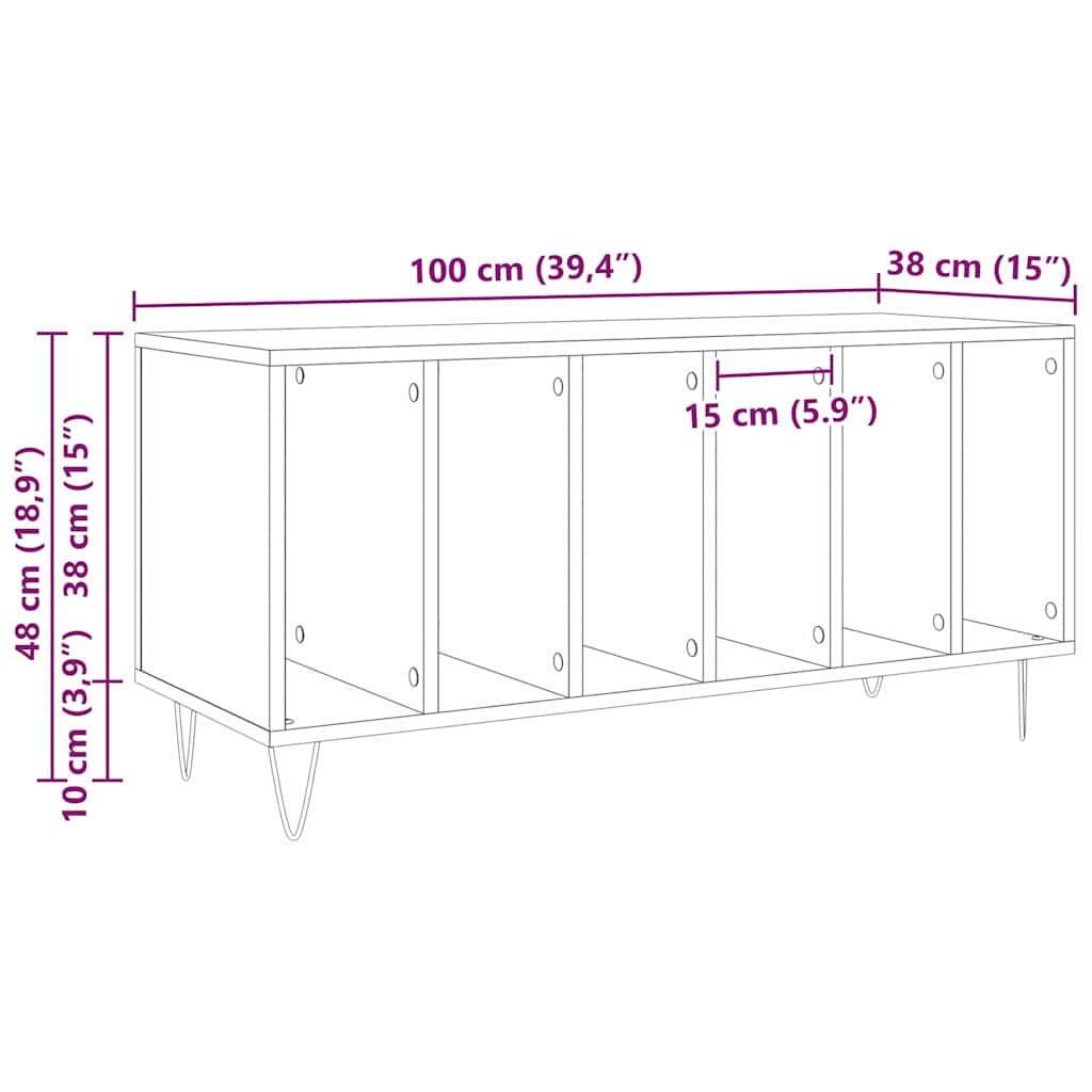 Record Cabinet Black Oak 100 x 38 x 48 cm Engineered Wood
