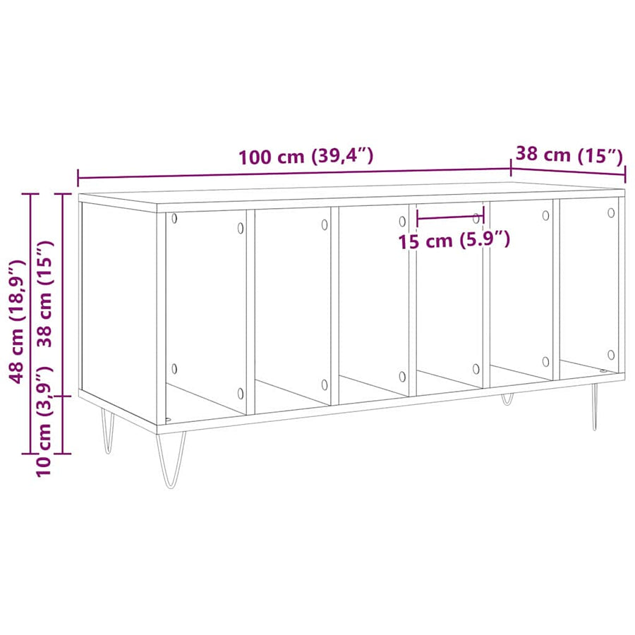 Record Cabinet Black Oak 100 x 38 x 48 cm Engineered Wood