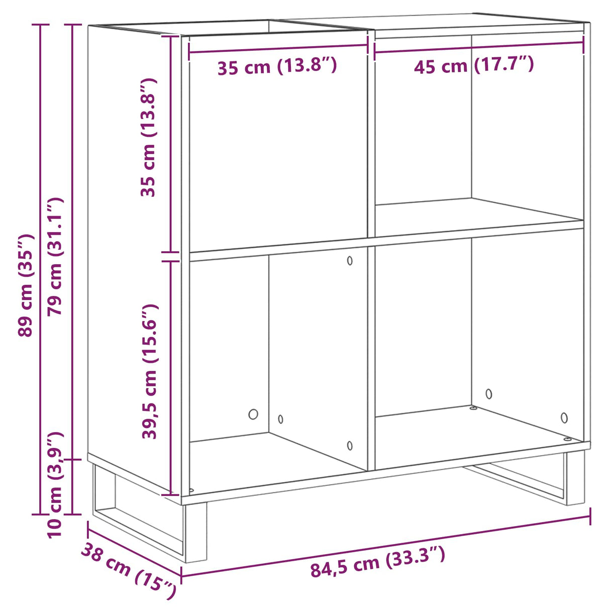 Record Cabinet Black Oak 85 x 38 x 89 cm Engineered Wood
