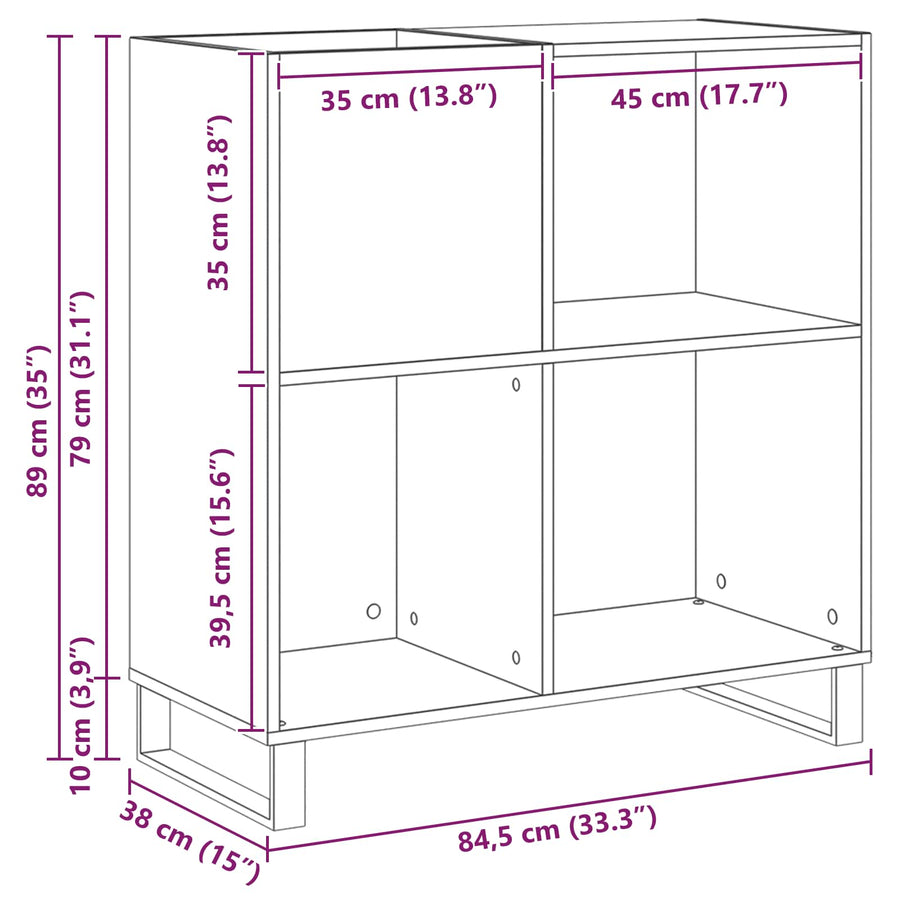 Record Cabinet Black Oak 84,5 x 38 x 89 cm Engineered Wood