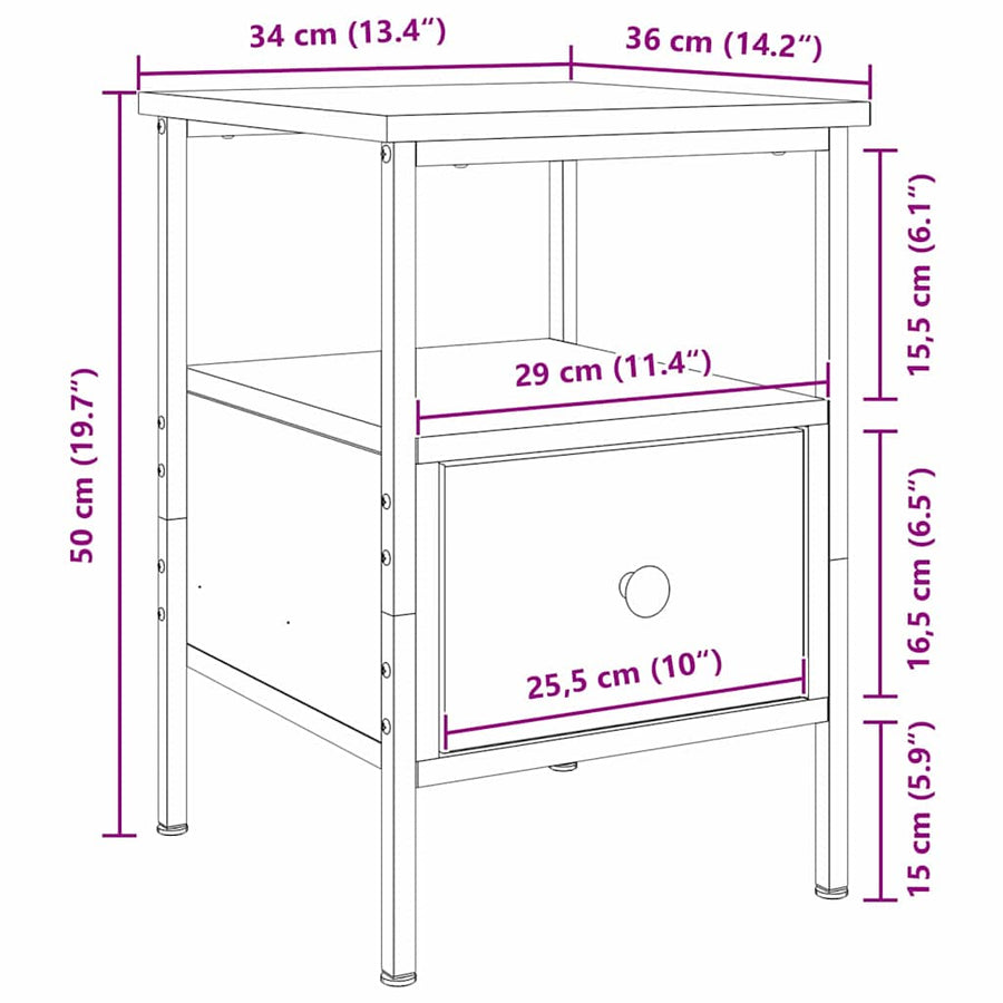Bedside Cabinet Black Oak 34 x 36 x 50 cm Engineered Wood