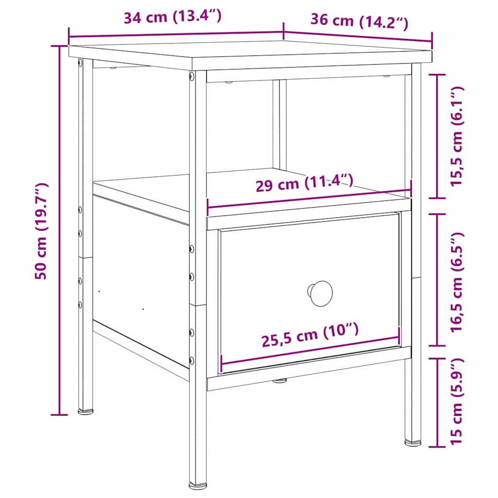 Bedside Cabinet with Drawer 2 pcs Black oak 34 x 36 x 50 cm
