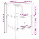 Bedside Cabinet with Drawer 2 pcs Black oak 34 x 36 x 50 cm - Low Angle